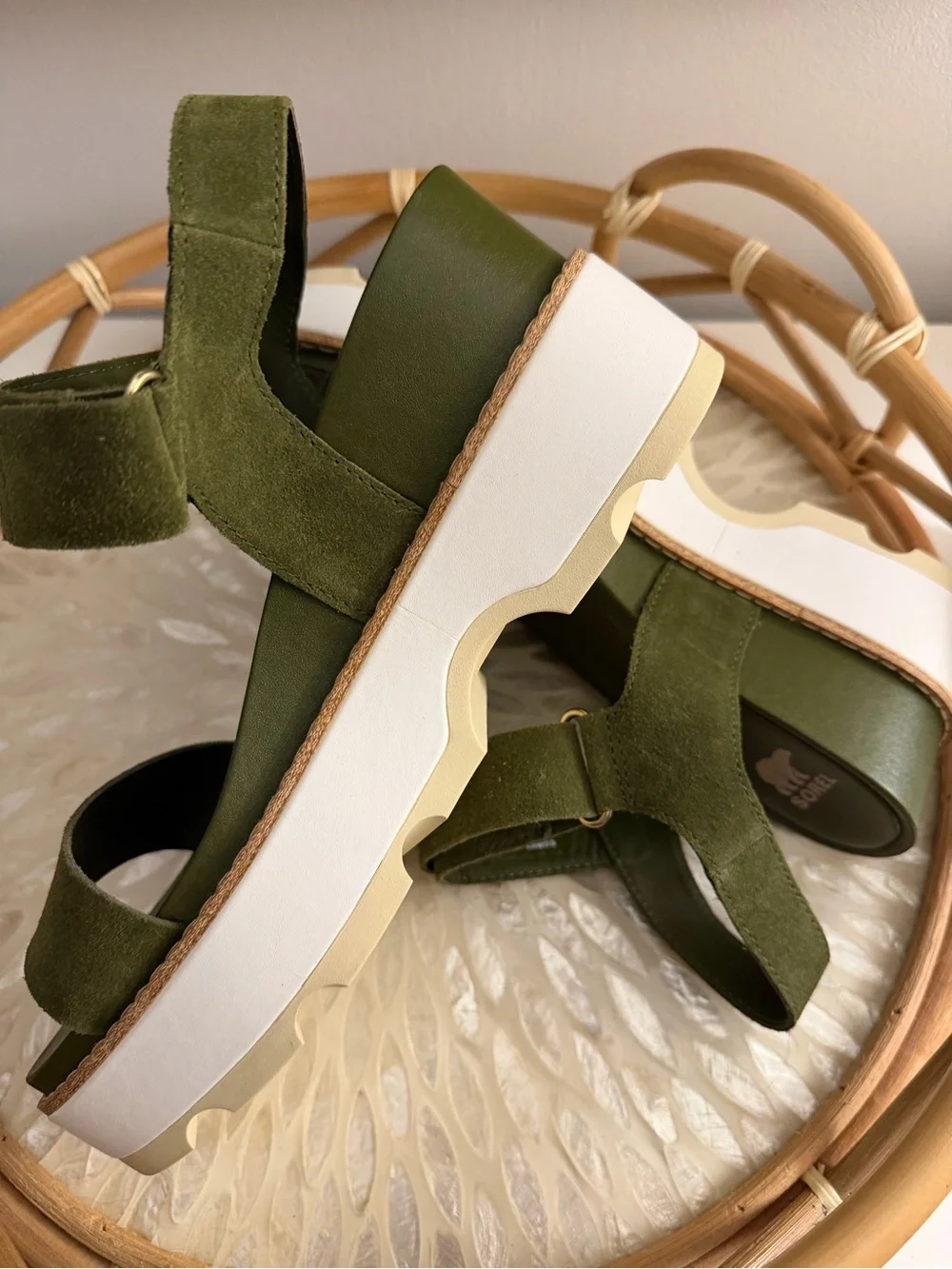 Sorel Women’s Olive Green Suede Platform Sandals